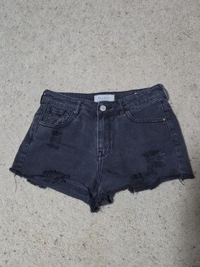PacSun Black Frayed Distressed High-Rise Denim Shorts